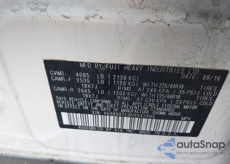 2017 Subaru Outback 2.5I Touring из США, поврежденный, VIN 4S4BSATC0H3242405